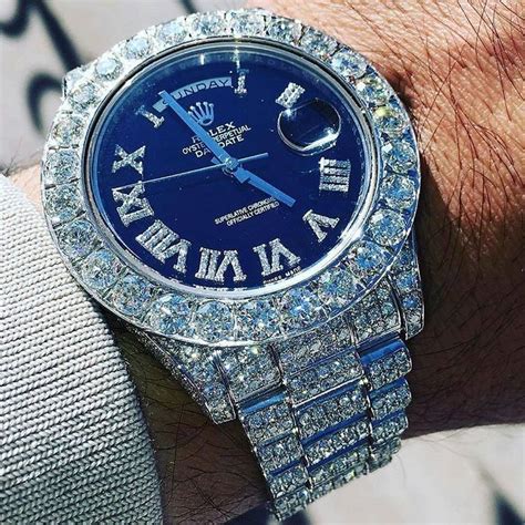 iced out rolex blue face